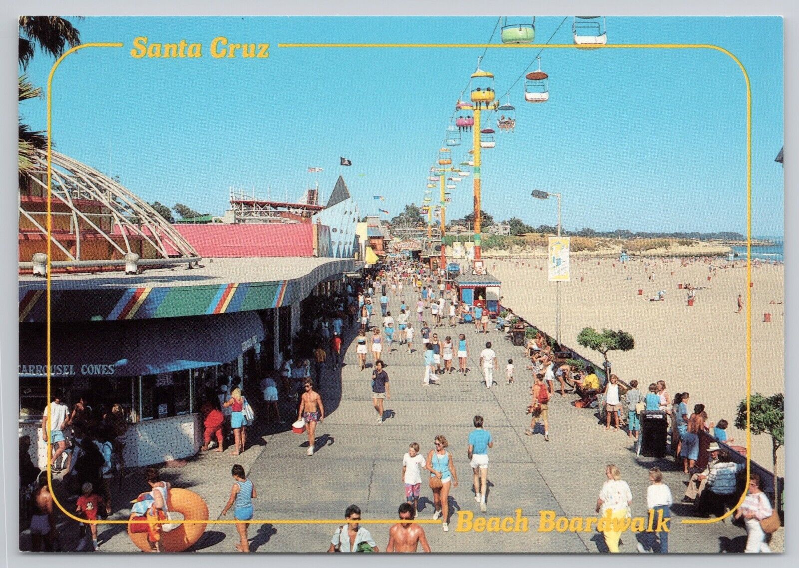 Santa Cruz California, Beach Boardwalk Rides Shops, Vintage Postcard