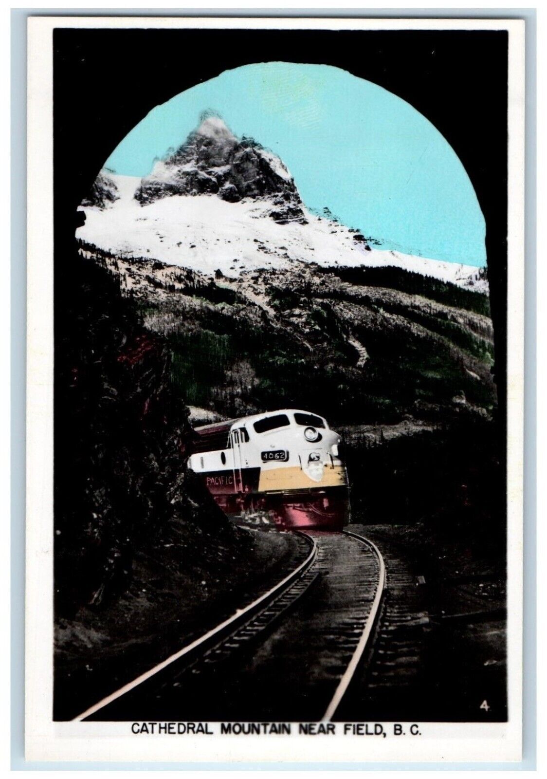 Cathedral Mountain Near Field Train British Columbia Canada RPPC Photo Postcard
