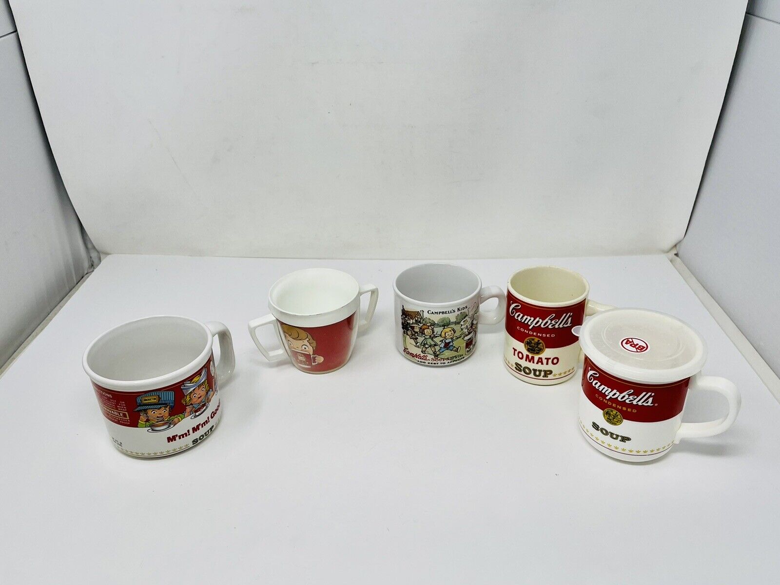 Vintage Campbell\'s Kids Soup Collector Mug Lot of 5 Double Handle M’m M’m Good