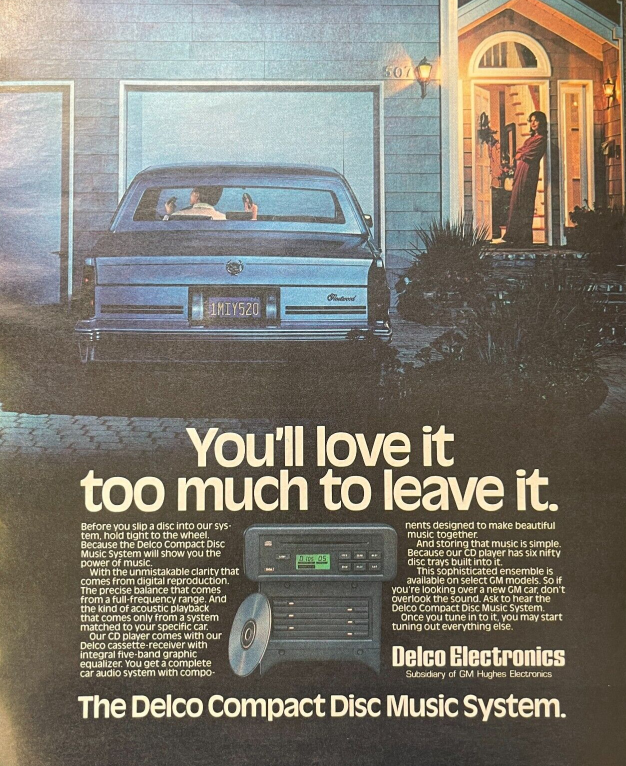 1987 Delco Vintage Print Ad You\'ll Love It Too Much To Leave Disc Music System