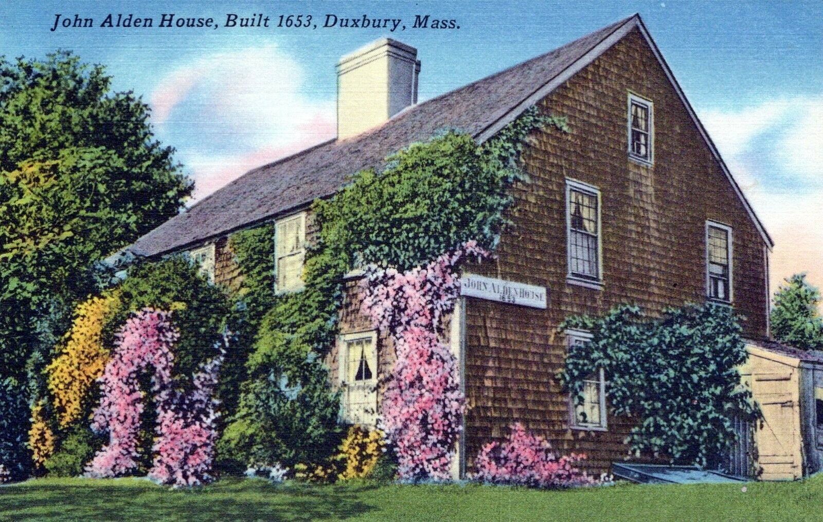 John Alden House Built 1653 Duxbury Massachusetts Vintage Linen Post Card