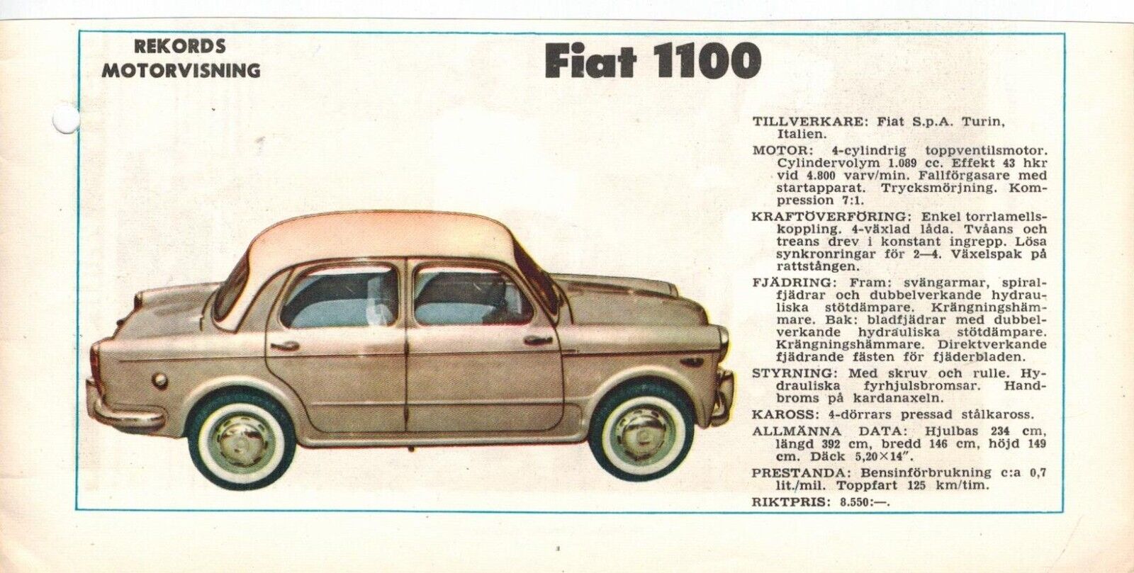 Fiat 1100 Car Collector\'s Insert Series from 1959