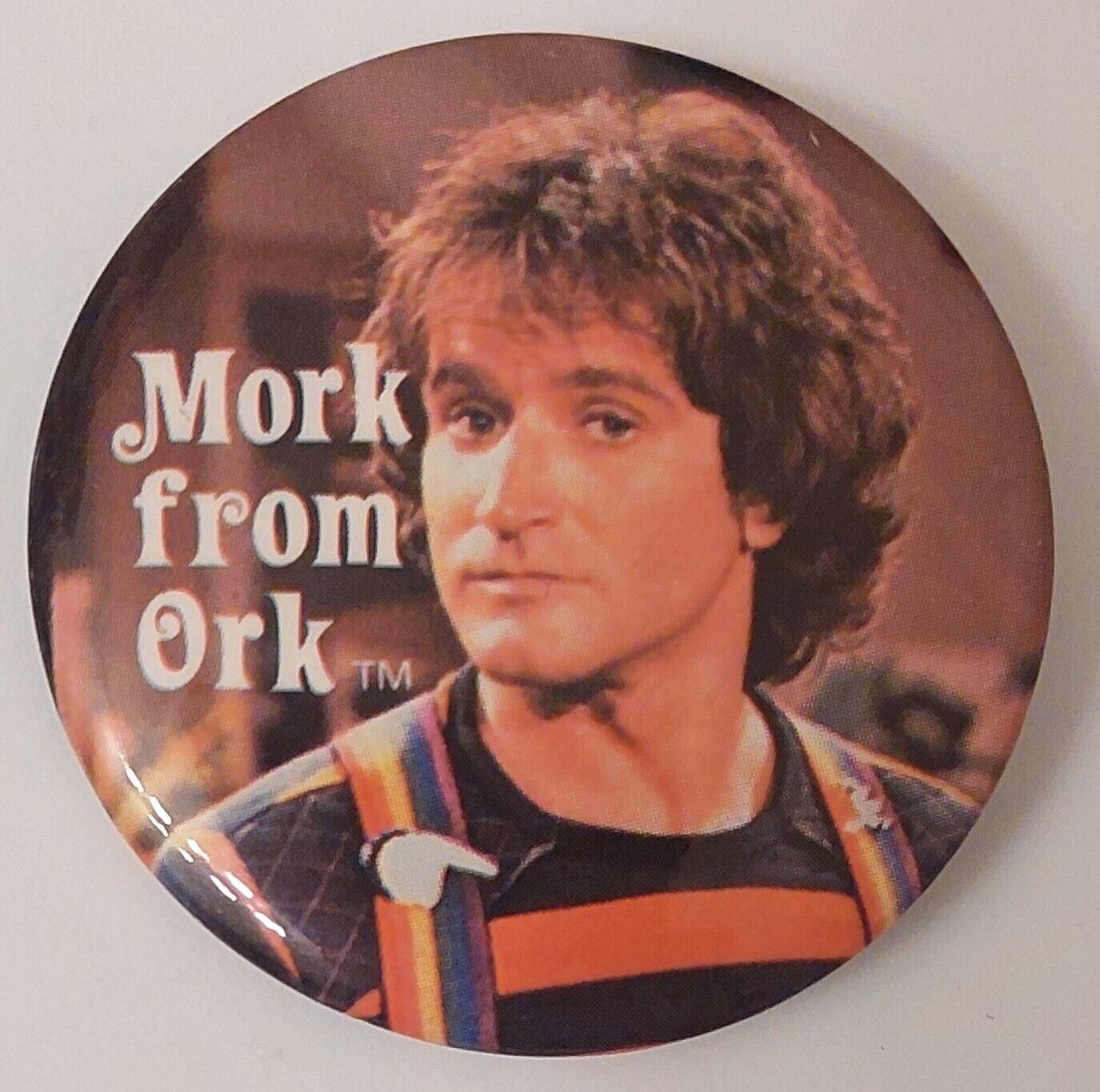 Vintage 1979 Collectible Pinback Button Mork & Mindy Show Robin Williams Pin EUC