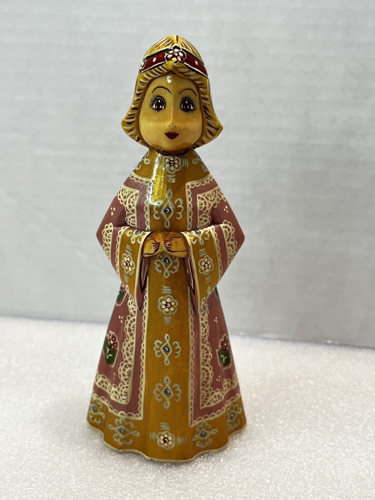 Russian Hand Carved And Painted Wooden Girl Carved Signed 6.5\