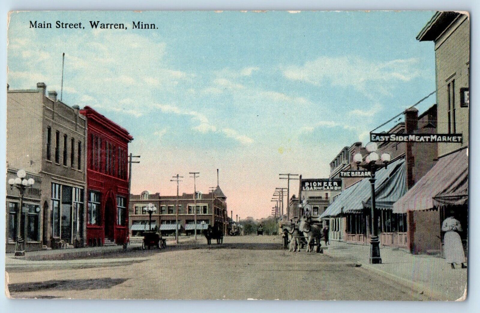 Warren Minnesota MN Postcard Main Street Exterior Building c1910 Vintage Antique