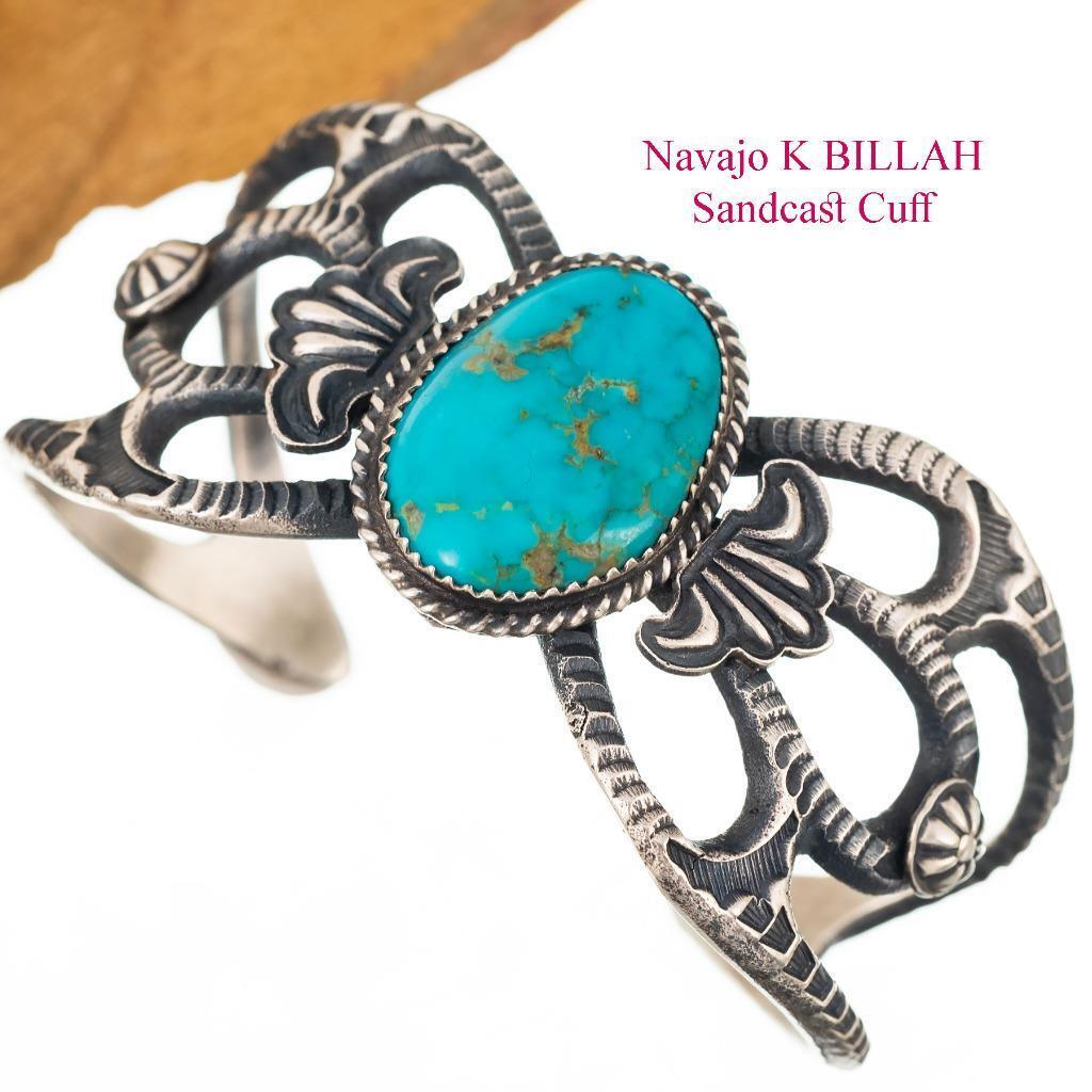 BUTTERFLY WING Turquoise Bracelet Sterling Silver SANDCAST Navajo Old Pawn Cuff