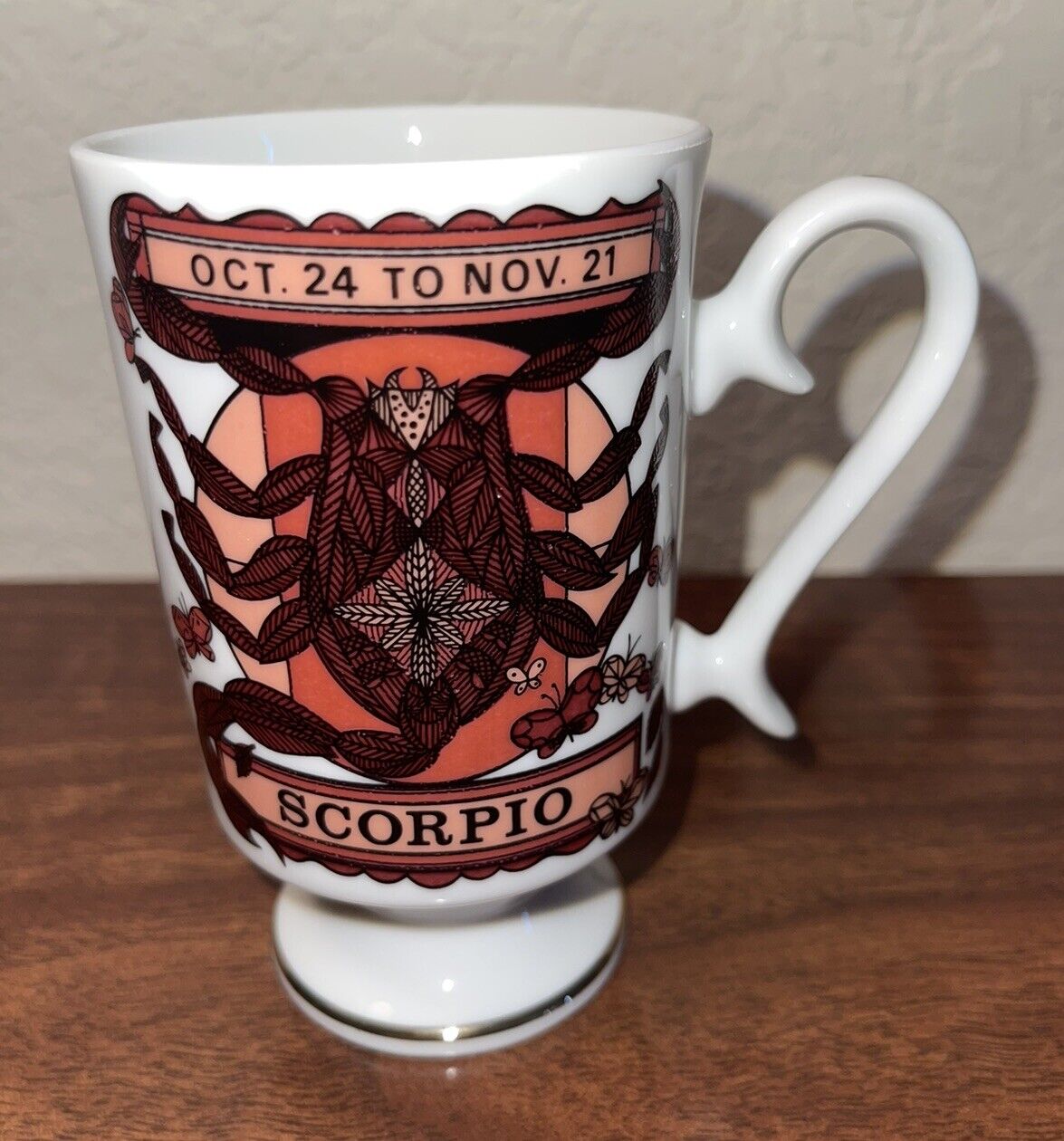 Vintage Scorpio Mug, Royal Crown Arnart Smug Mugs, Retro Footed Zodiac Mug