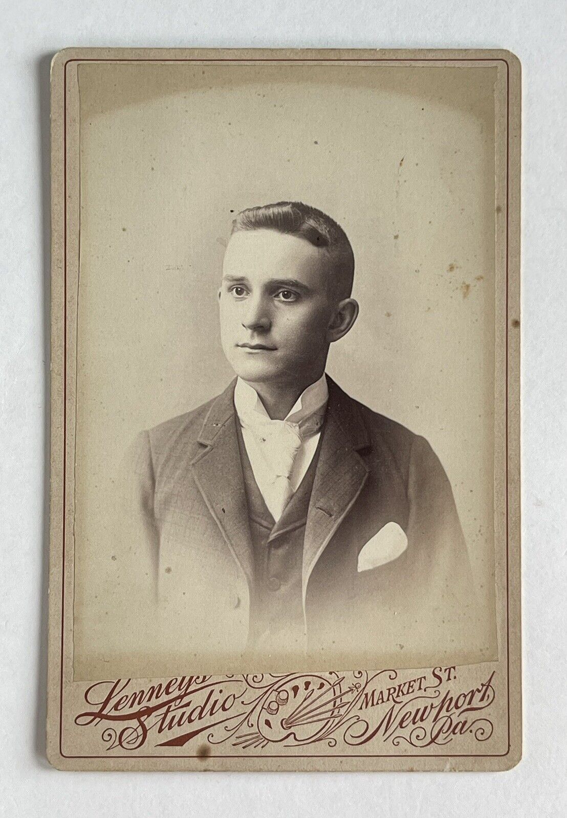 Antique Victorian Cabinet Card Photo Handsome Young Man Newport, Pennsylvania