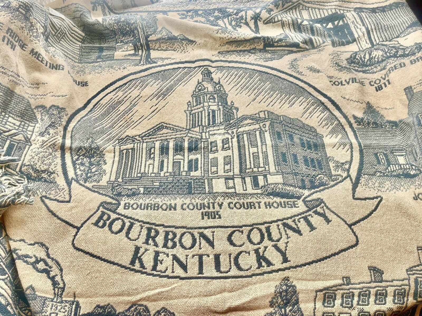 Bourbon County Kentucky Memoritive Throw Blanket: Court House 1905 Cane Ridge 