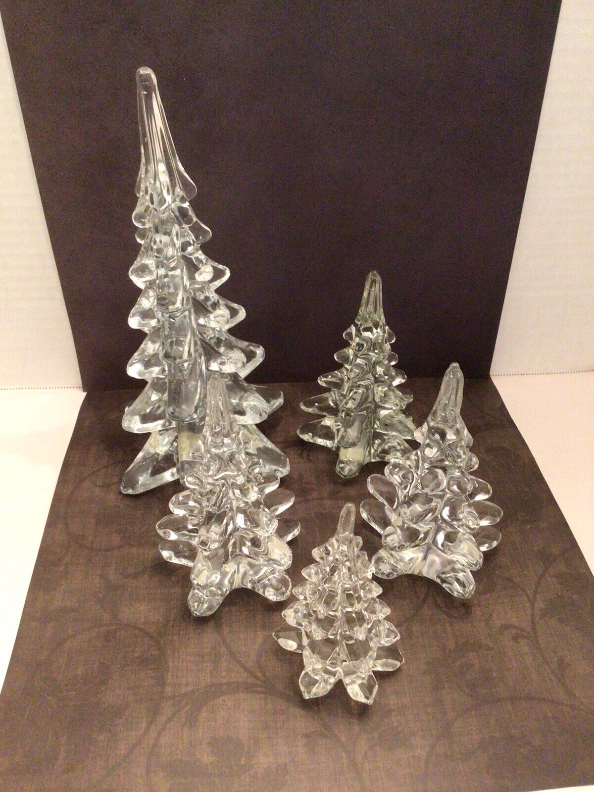 Vintage Crystal & Glass Christmas Trees Pine Trees Set Of 5 Holiday Decor 5-9”T