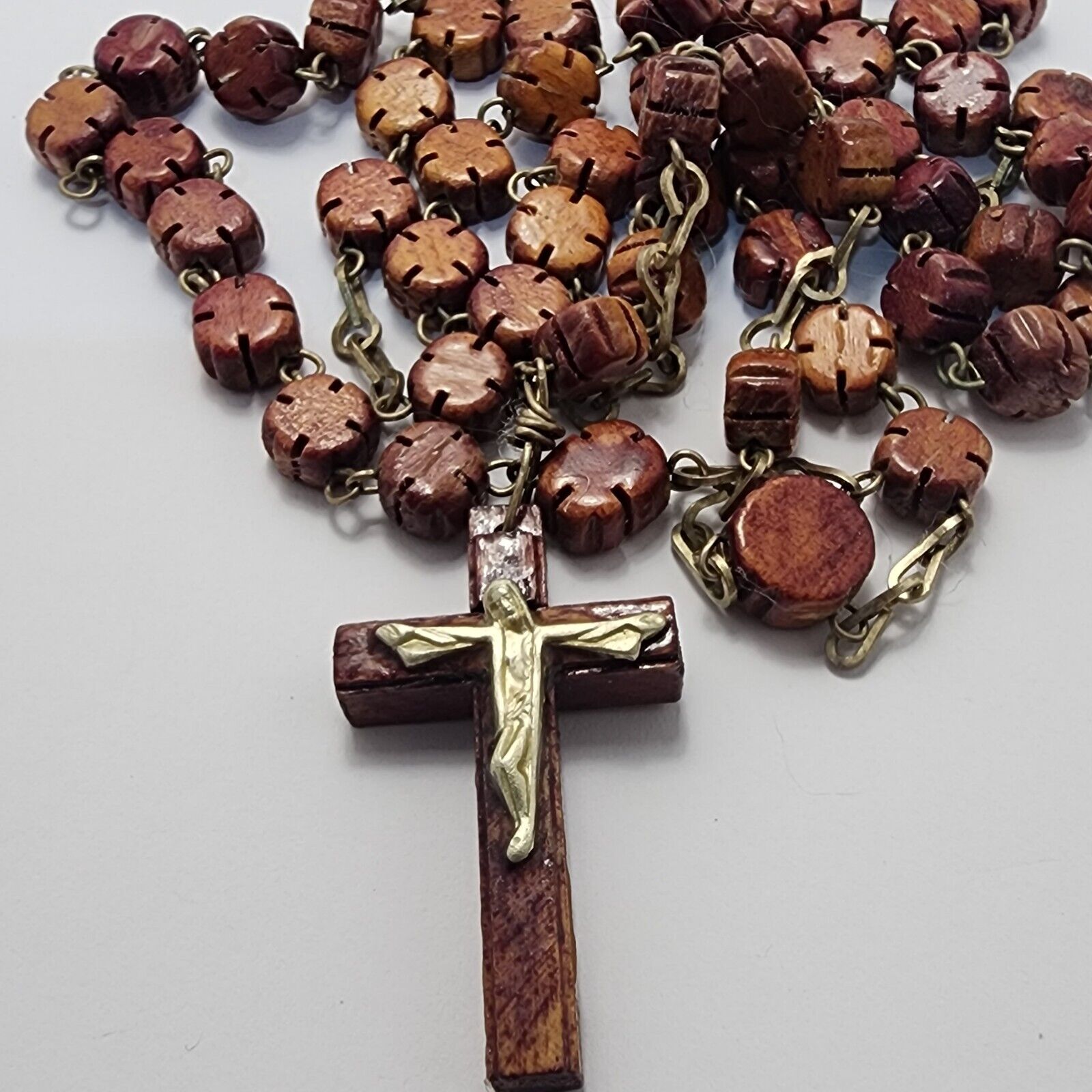 Old Hand Carved Wood Rosary