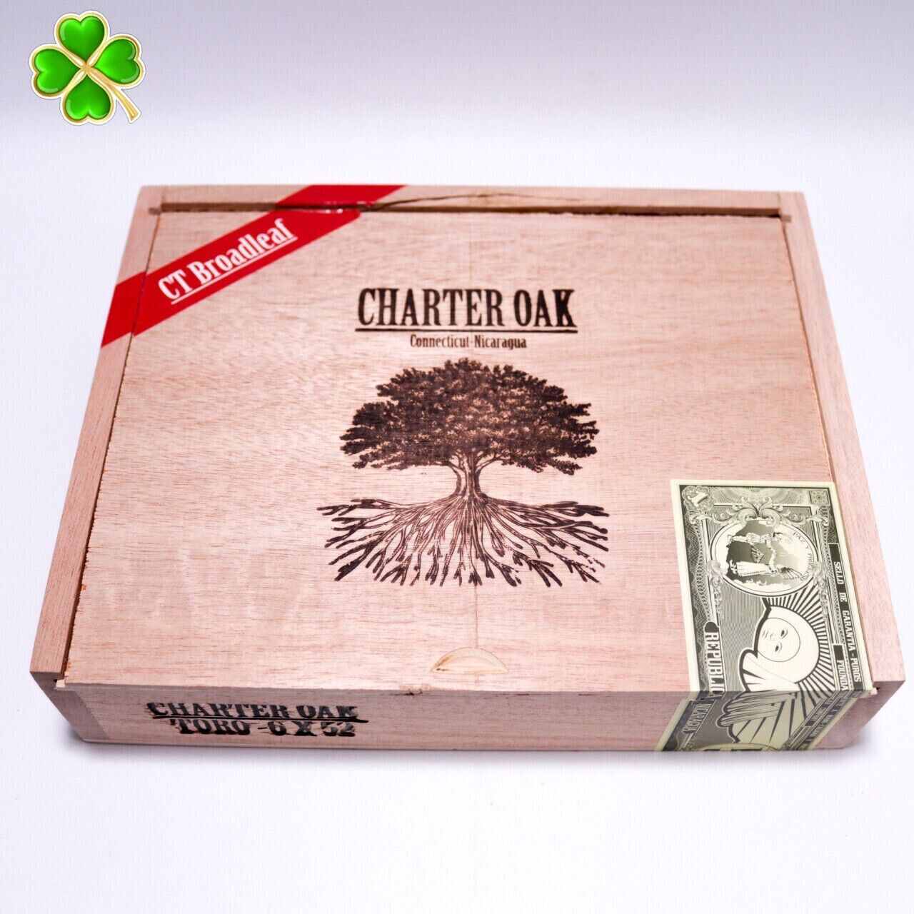 Charter Oak Toro CT Broadleaf Empty Wood Cigar Box 8.75\