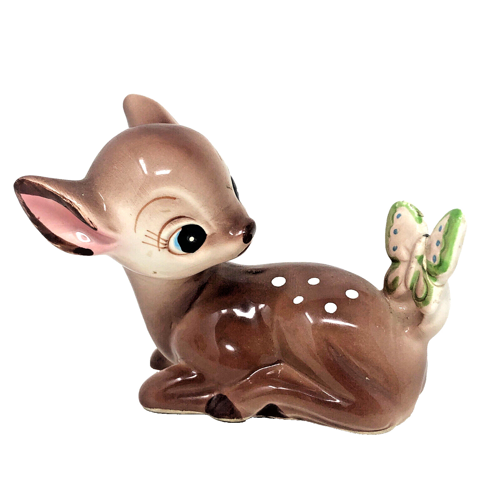 RARE Vintage Bambi Butterfly Figurine Laying Ceramic Porcelain UCGC Japan Disney