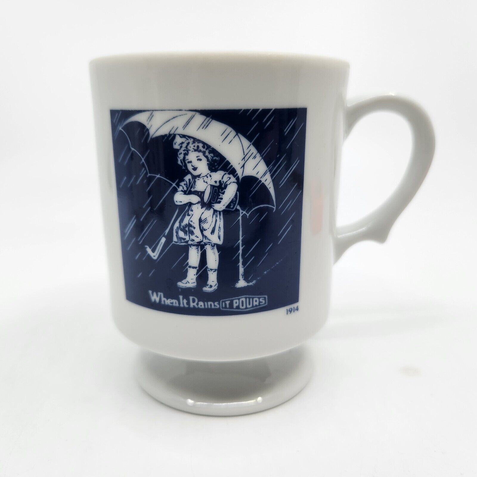 Morton Salt Girl 1914 Coffee Mug When It Rains It Pours Tea Cup Pedestal READ