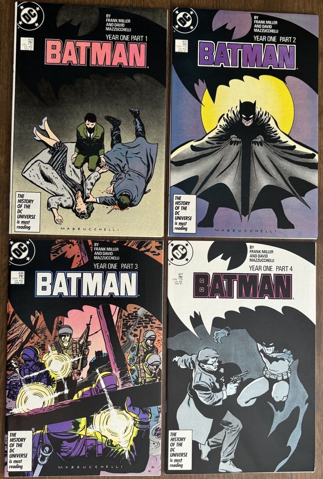 4x Batman #404 405 406 407 YEAR ONE Part 1-4 Complete Set DC 1987 Frank Miller