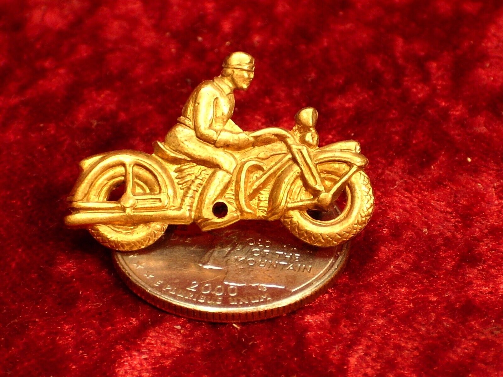 Vintage Brass 1930's Indian or Harley Motorcycle Pinback-New Old Stock