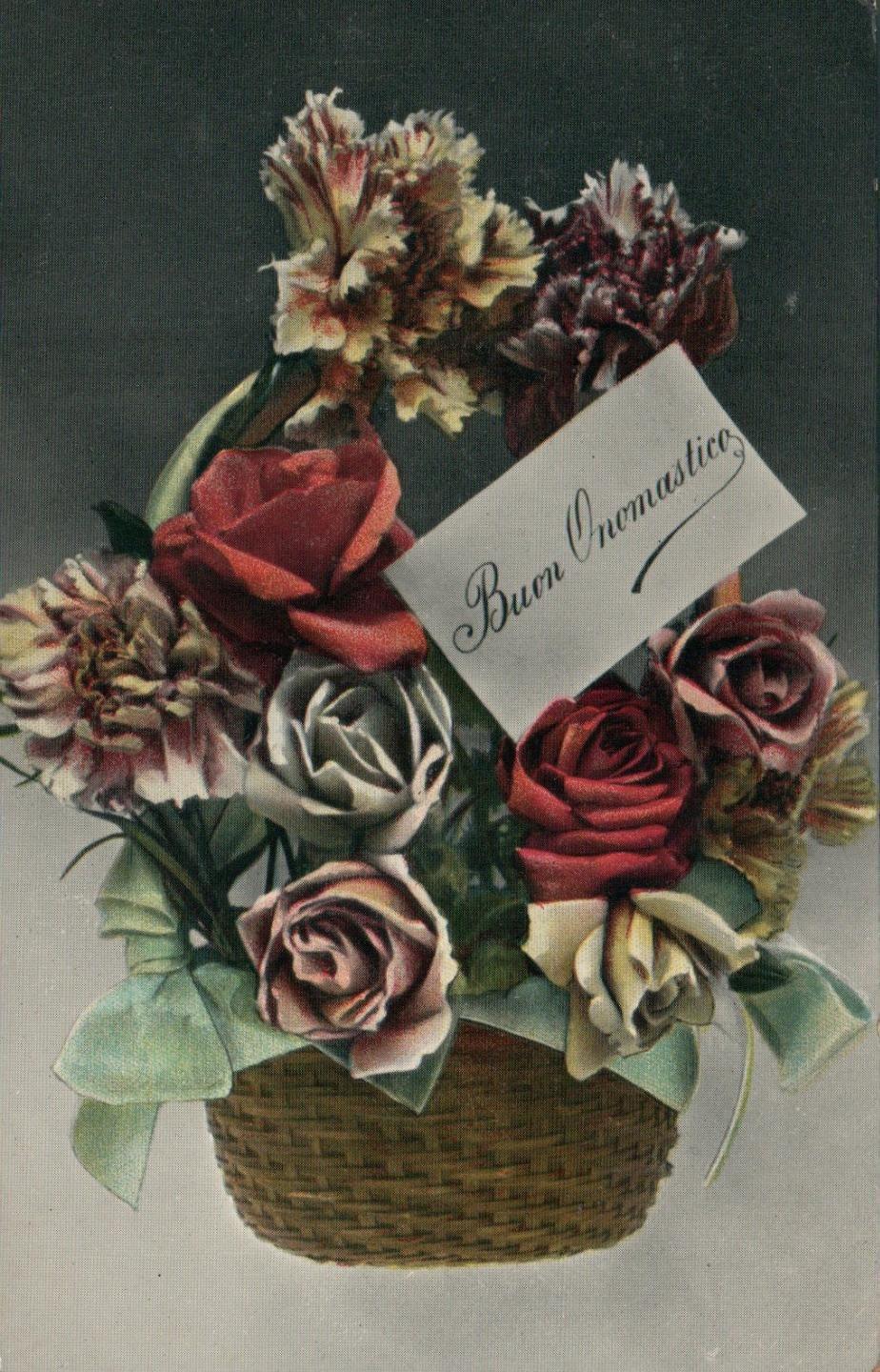 1916 VINTAGE Red Roses Buon Onomastico POSTCARD to Myra from George