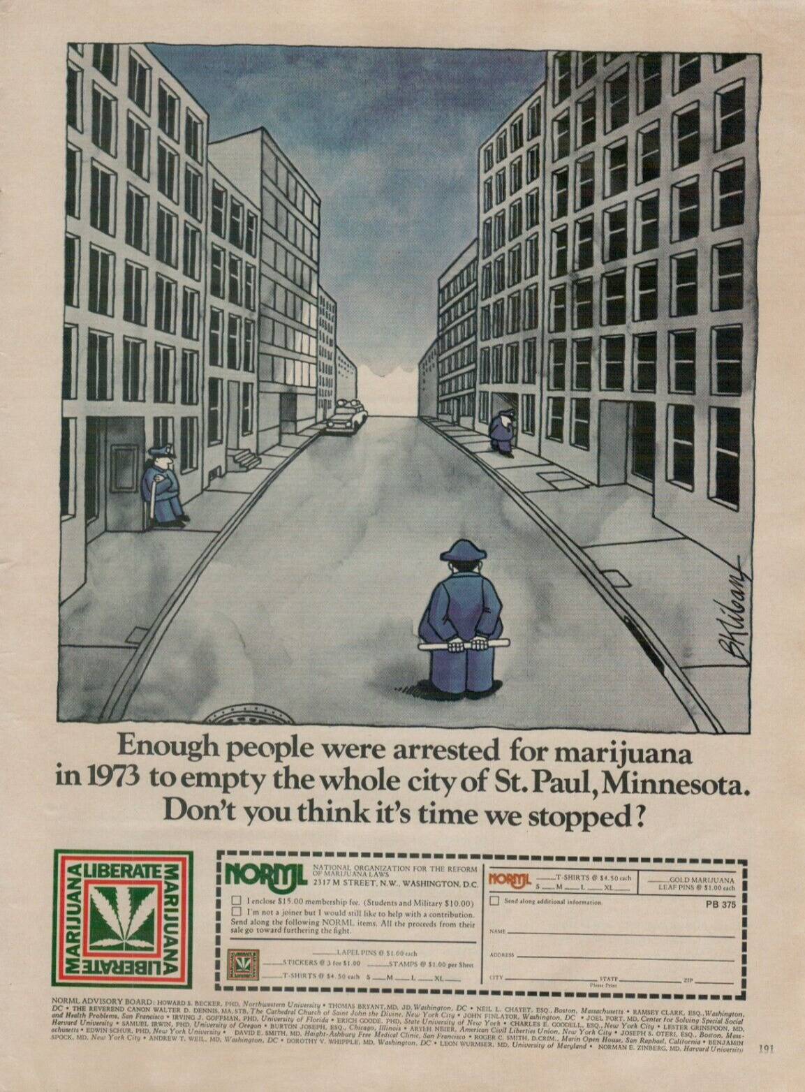 1975 NORML Liberate Marijuana St Paul MN Population Arrested VINTAGE PRINT AD