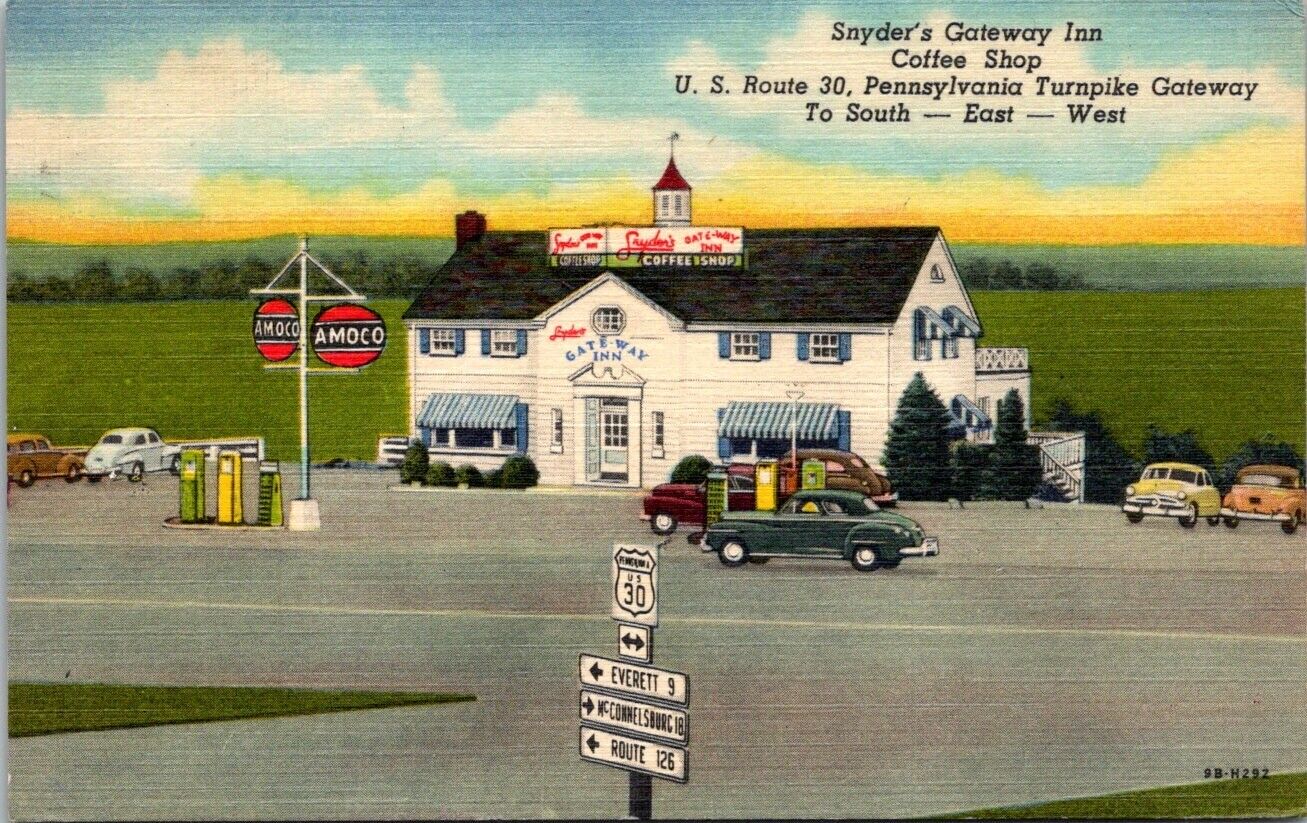 Vintage Postcard Snyder\'s Gateway Inn Route 30 Amoco Gas Pennsylvania A5