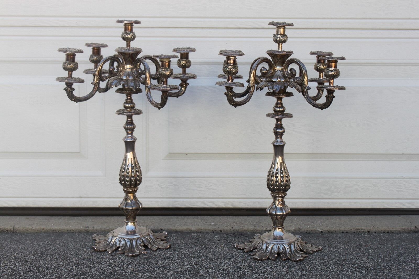 Antique Silvered  grape leaf french Style Italian candelabra candlestick%45 Off