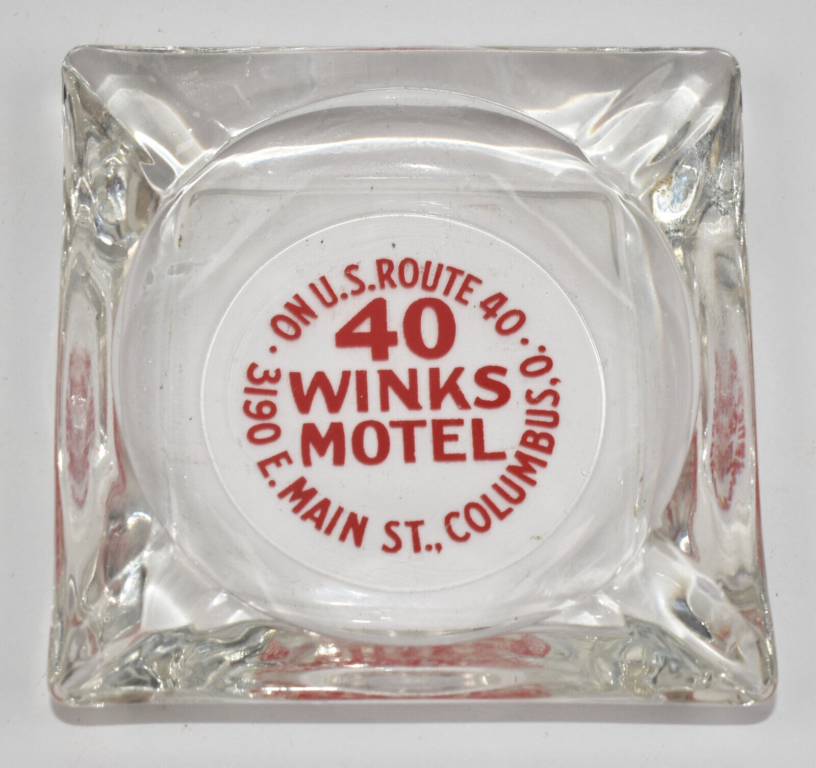 Vintage 40 Winks Motel Columbus OH Glass Advertising Ashtray