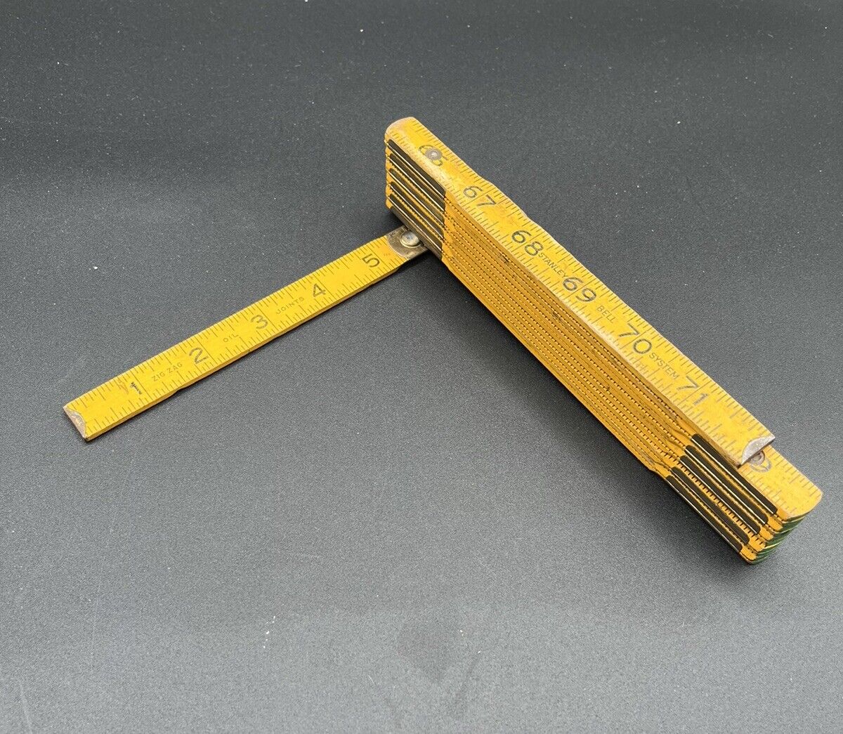 Vintage Stanley Bell System Wooden Folding Ruler Measuring Stick 72” USA Zig Zag