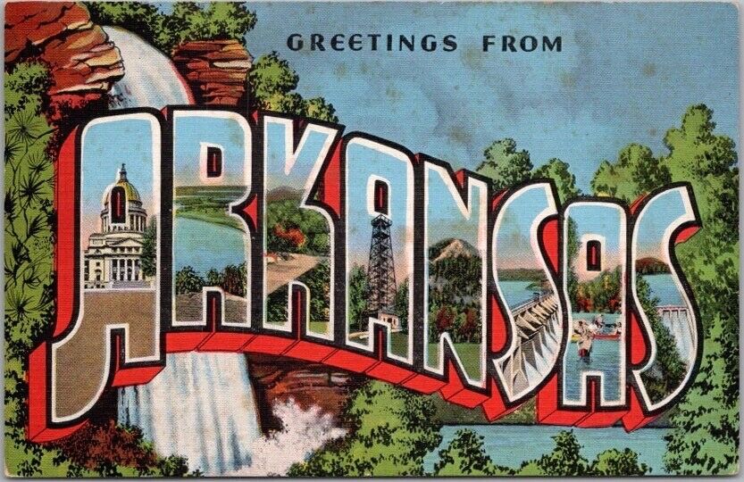 c1940s ARKANSAS Large Letter Postcard Hemmed-In Hollow Falls View / KROPP Linen