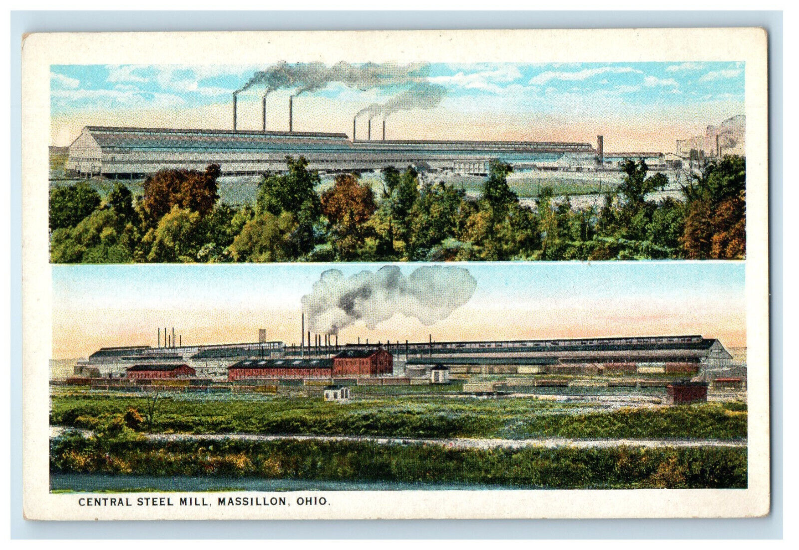 c1920s Multiview, Central Steel Mill, Massillon Ohio OH Unposted Postcard