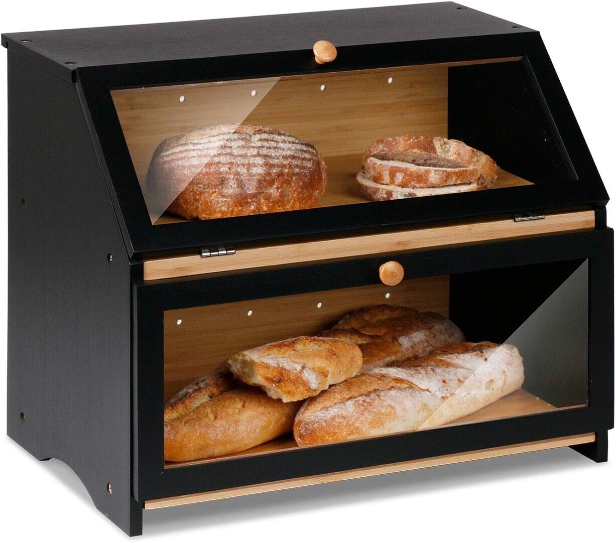 HOMEKOKO Double Layer Large Bread Box for Kitchen Counter, Wooden Large Capacity