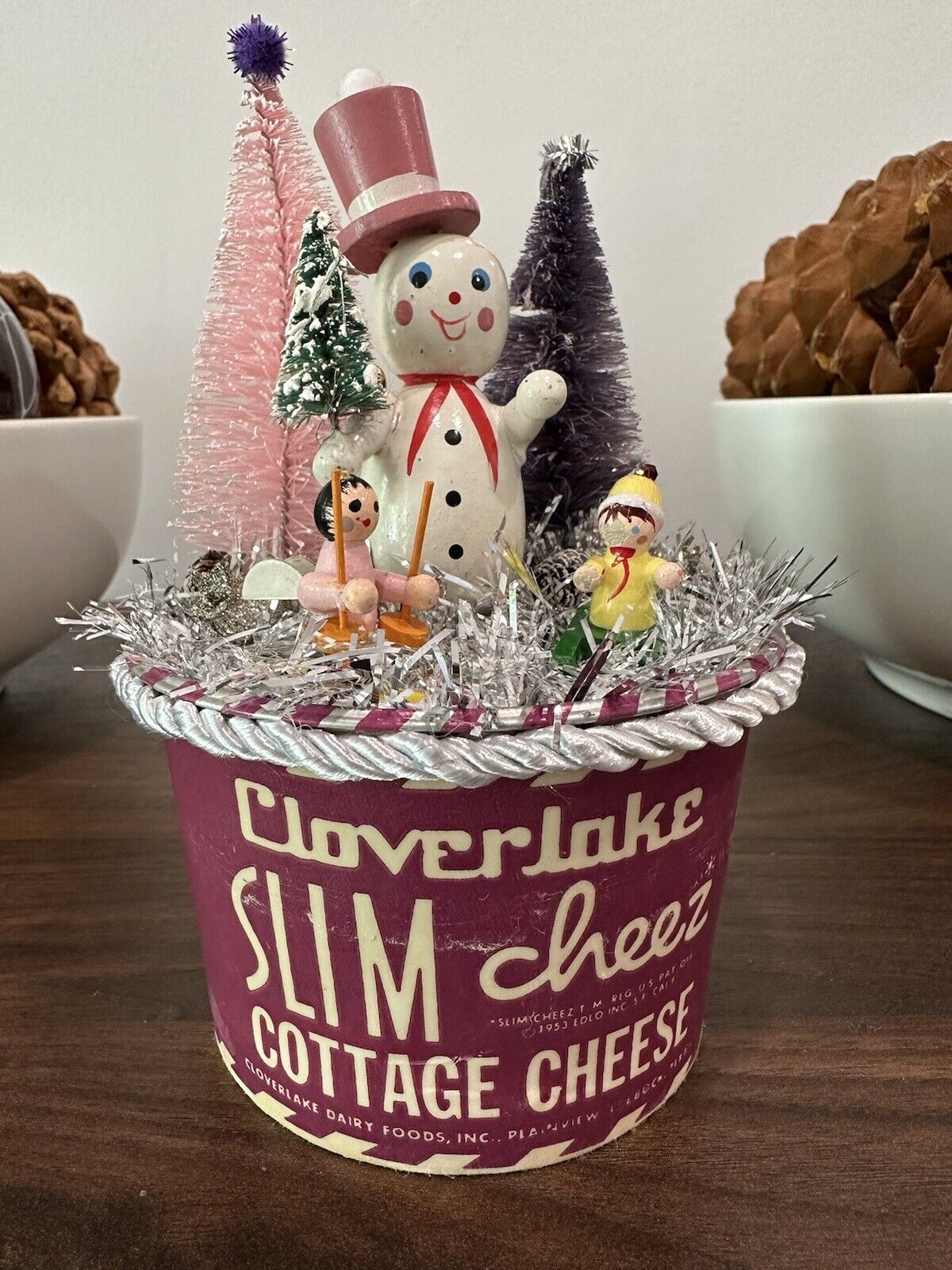 Vintage Kitsch Christmas Holiday Decor- Cottage Cheese, Snowman