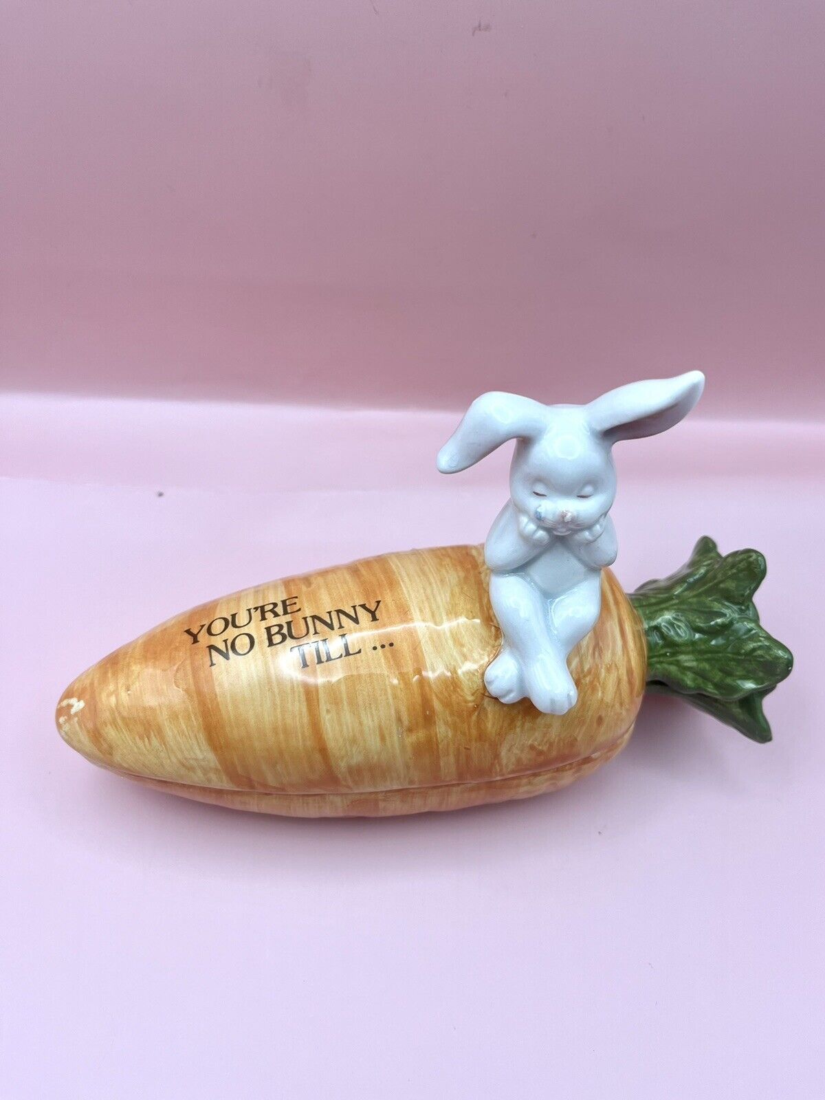 Vintage 1976 Fitz & Floyd You\'re No Bunny Till.. Carrot Shaped Bunny dish Japan 