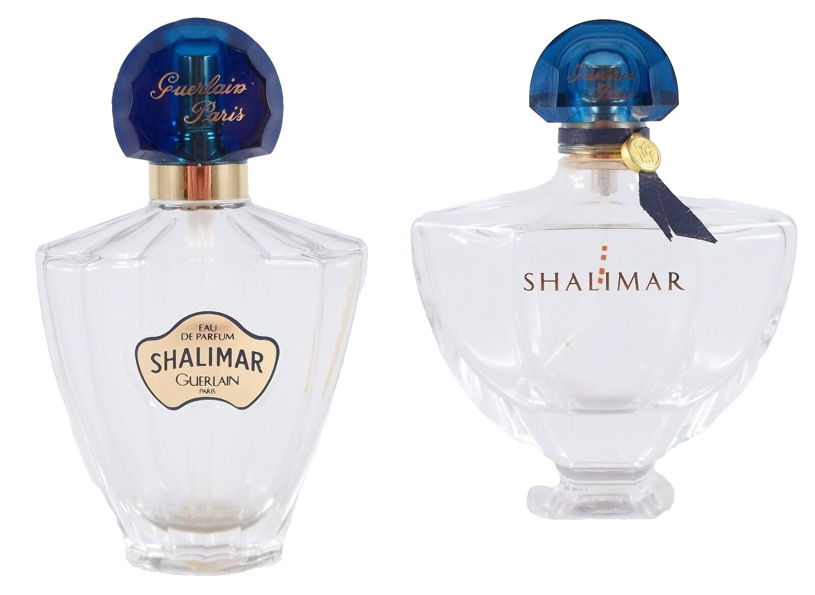 Pair Eau de Parfum Shalimar Paris Glass Scent Bottle With Labels, No Contents