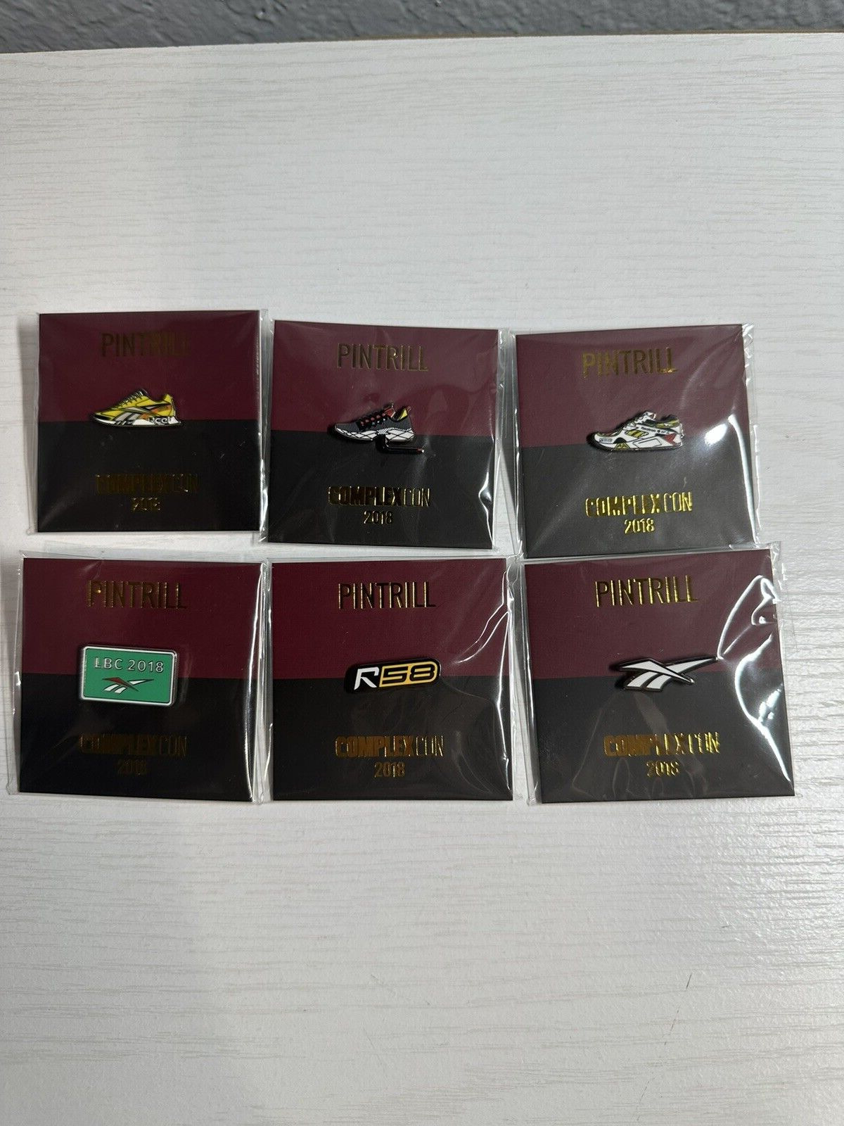 *NEW SEALED* PINTRILL x REEBOK Lot of 6 Reebok Sneaker Pins 2018 COMPLEXCON