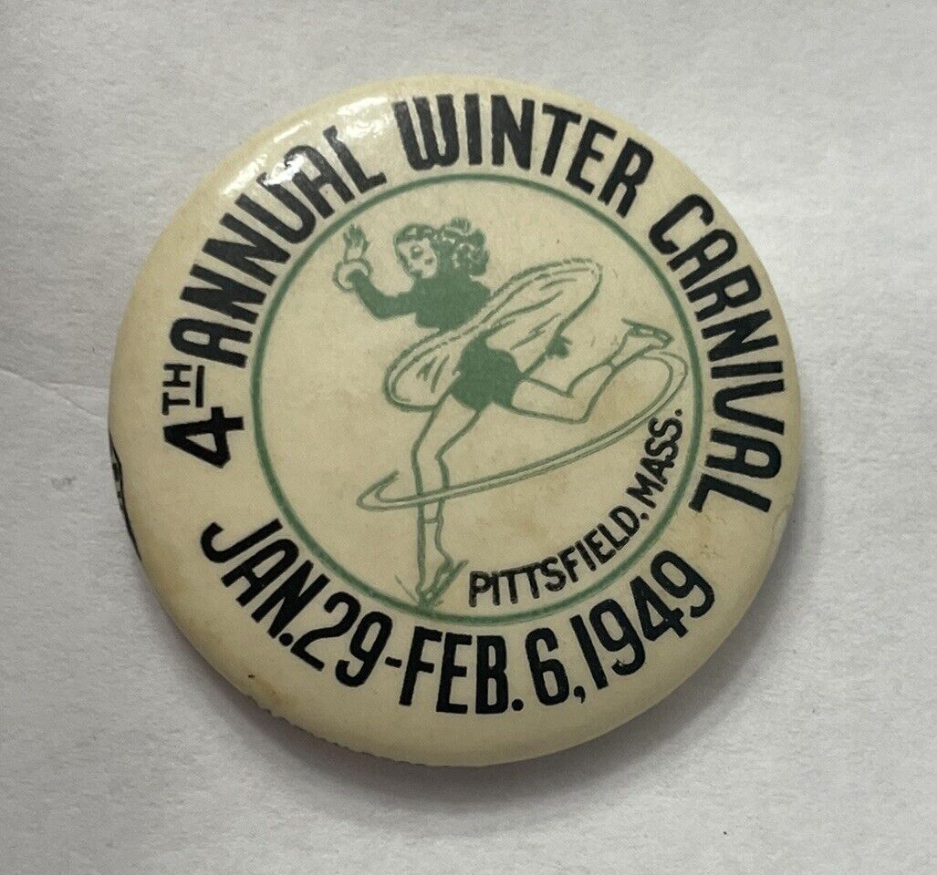 Pittsfield Mass 1949 4th Annual Winter Carnival Pin Button Massachusetts MA