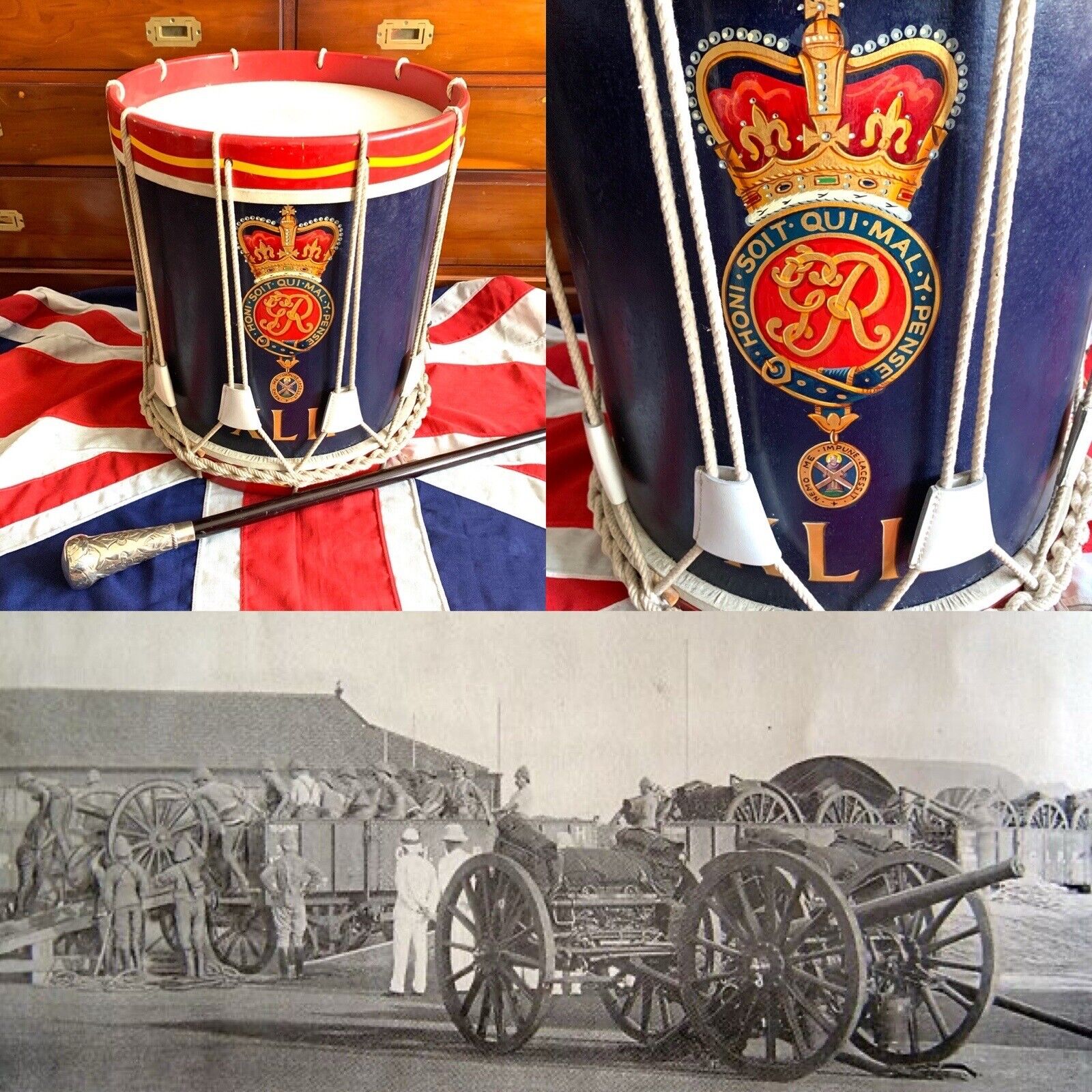 Amazing WW1 42nd Brigade, Royal Field Artillery “George V” Regimental Side Drum.