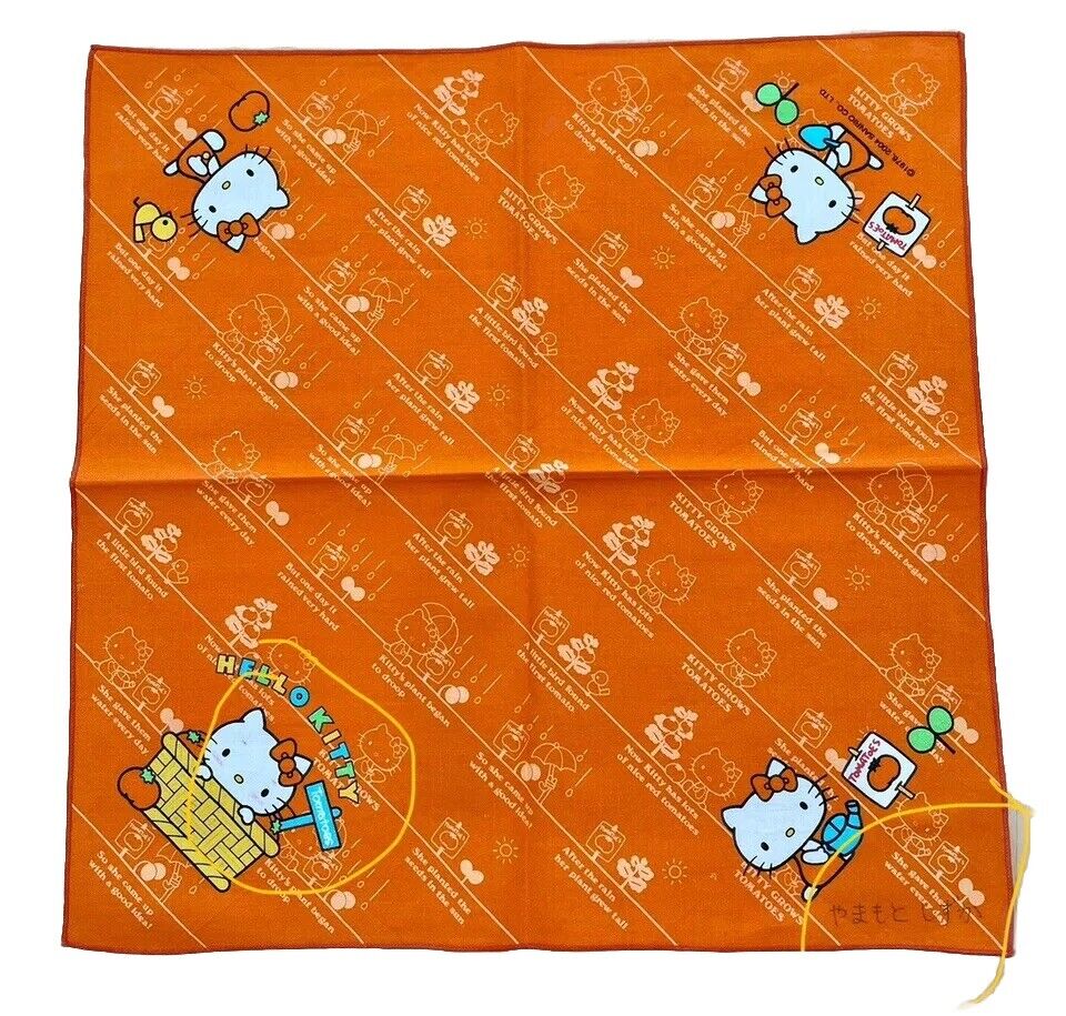 Sanrio Vintage 1976 Rare Hello Kitty handkerchief 16”  Color Orange Japan