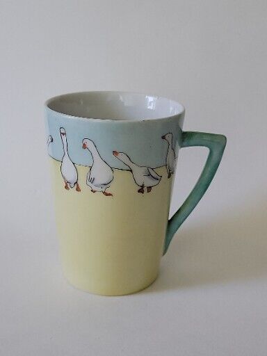 Antique Czech HCS Schlaggenwald Porcelain Cup w/ Hand Painted Goose Geese