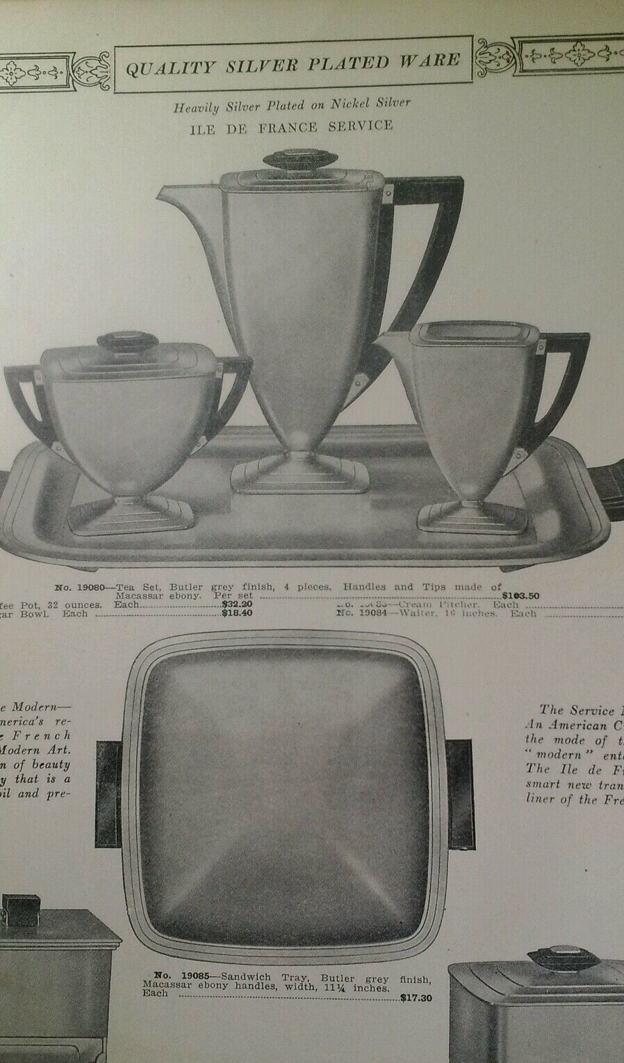 Tea Set Silver Hollowware 1931 Catalog Page Krower New Orleans Rare Ile France