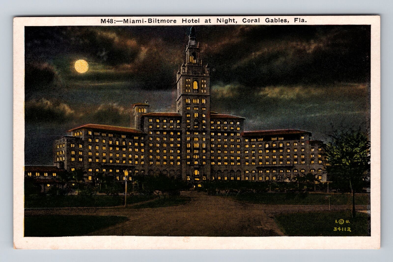 Coral Gables FL-Florida, Miami Biltmore Hotel at Night, Vintage Postcard
