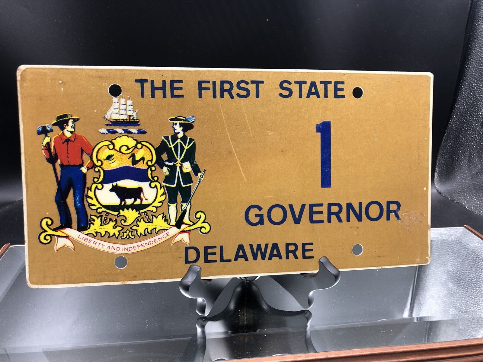 Vintage Delaware Political License Plate Governor No 1  Gold
