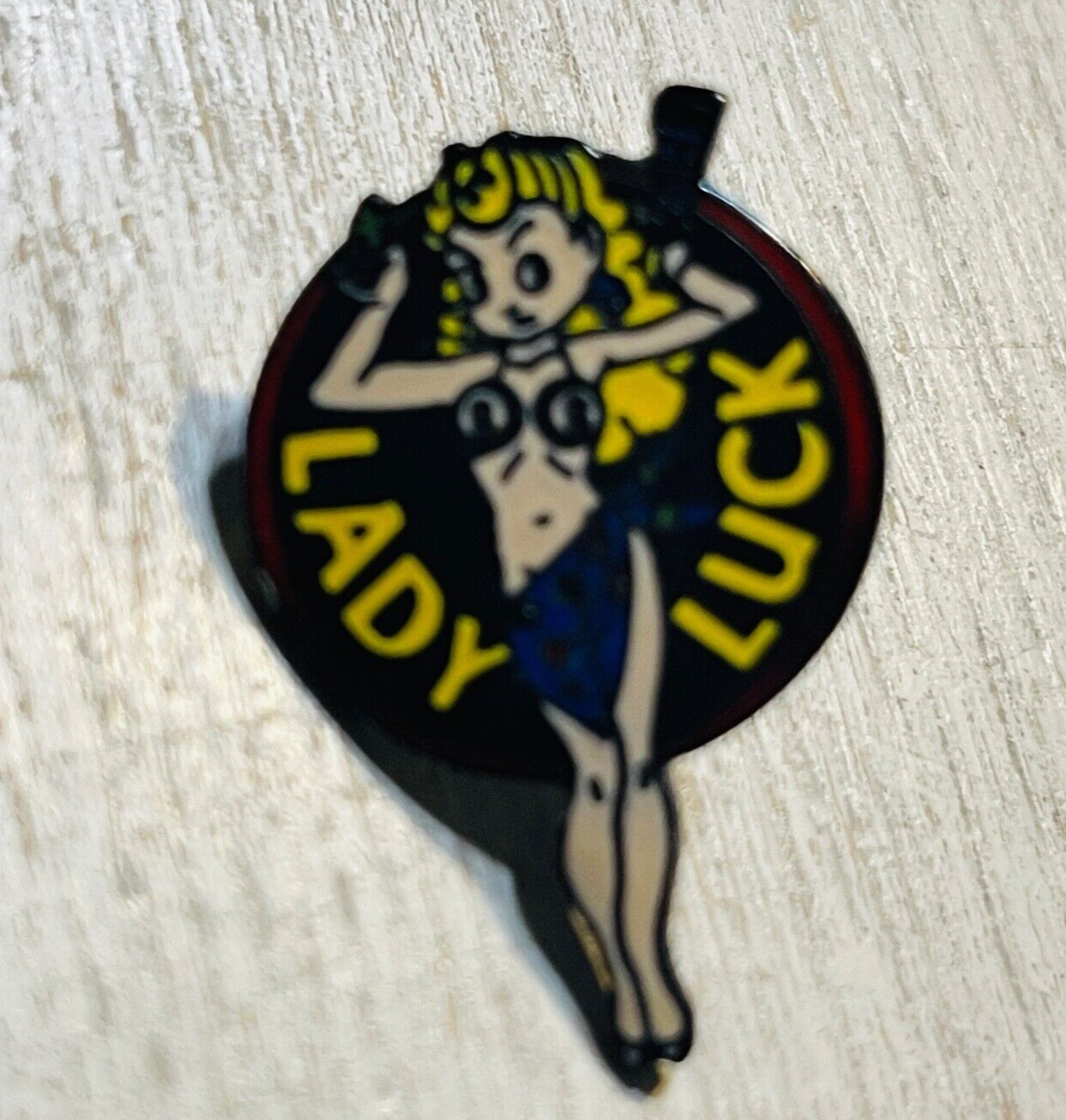 Lady Luck Lapel Hat Pinback Pin Up Girl Sexy Lady