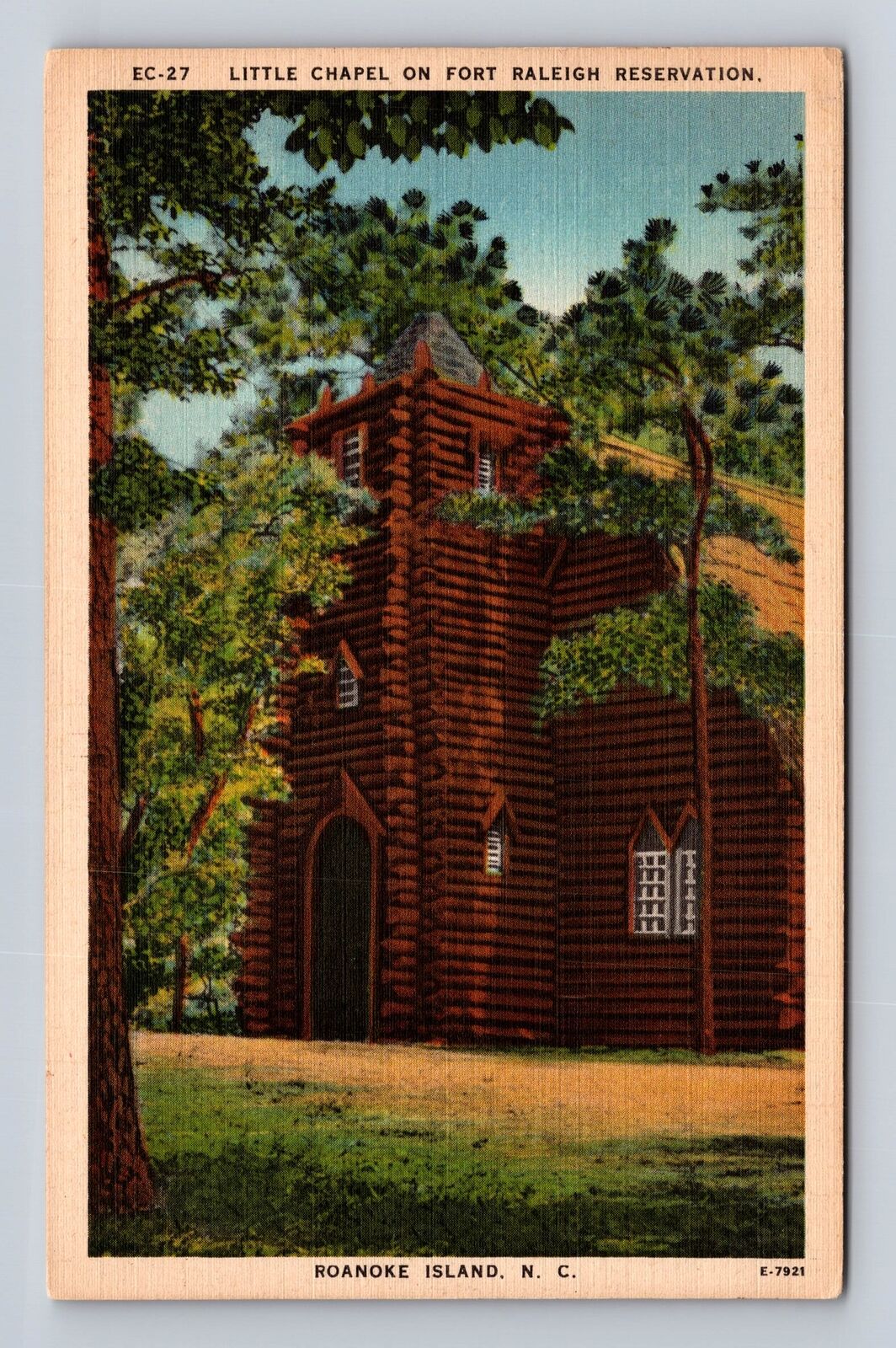 Roanoke Island NC-North Carolina, Little Chapel, Fort Raleigh, Vintage Postcard