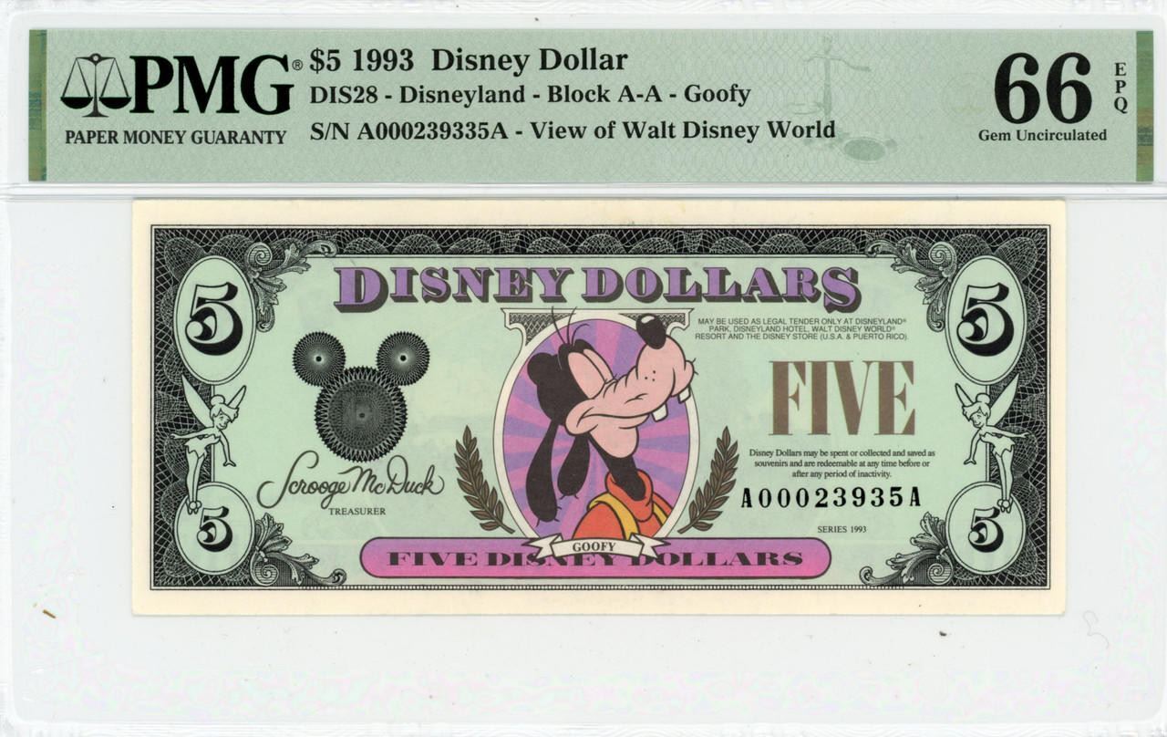 1993 $5 Disney Dollar Goofy PMG 66 EPQ (DIS28)