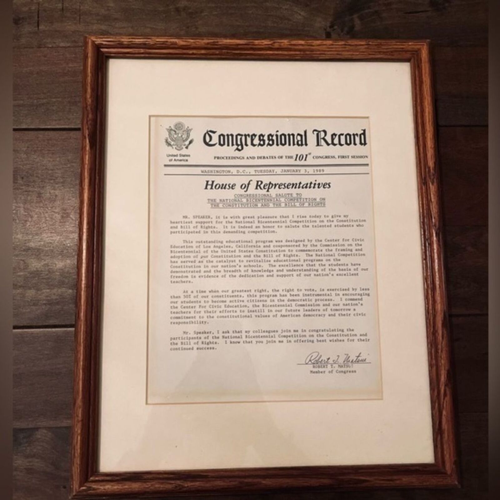 Antique Collectible Framed Congress Letter for Office/Library/home wall decor