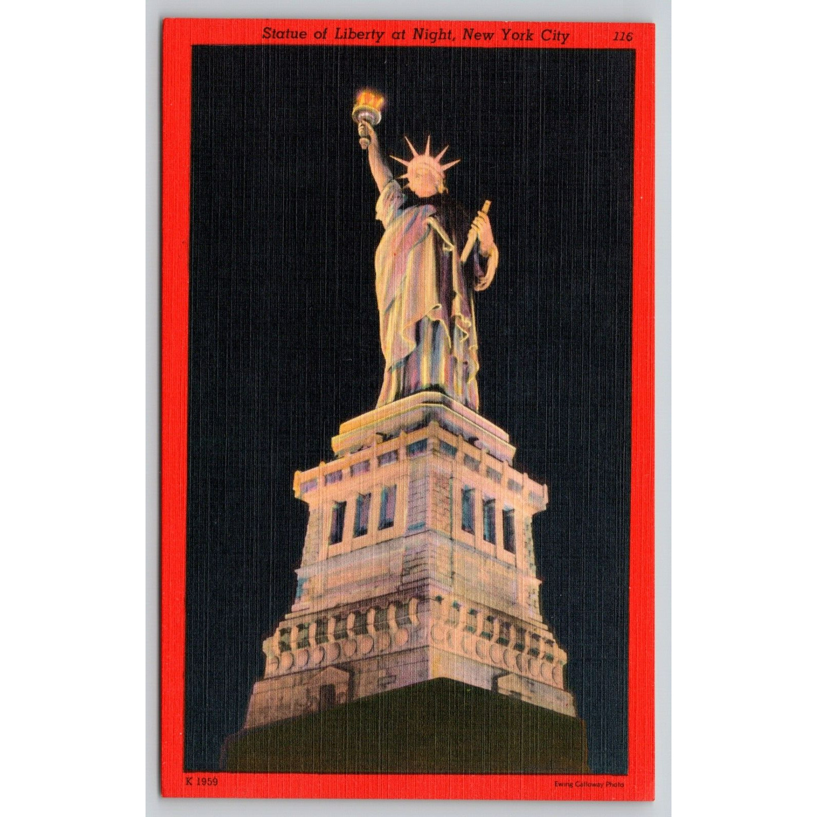 Postcard NY New York City Statue Of Liberty At Night