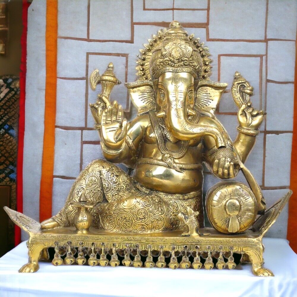 Royal India Brass Lord Ganesha Sitting on Chowki, Height: 15\
