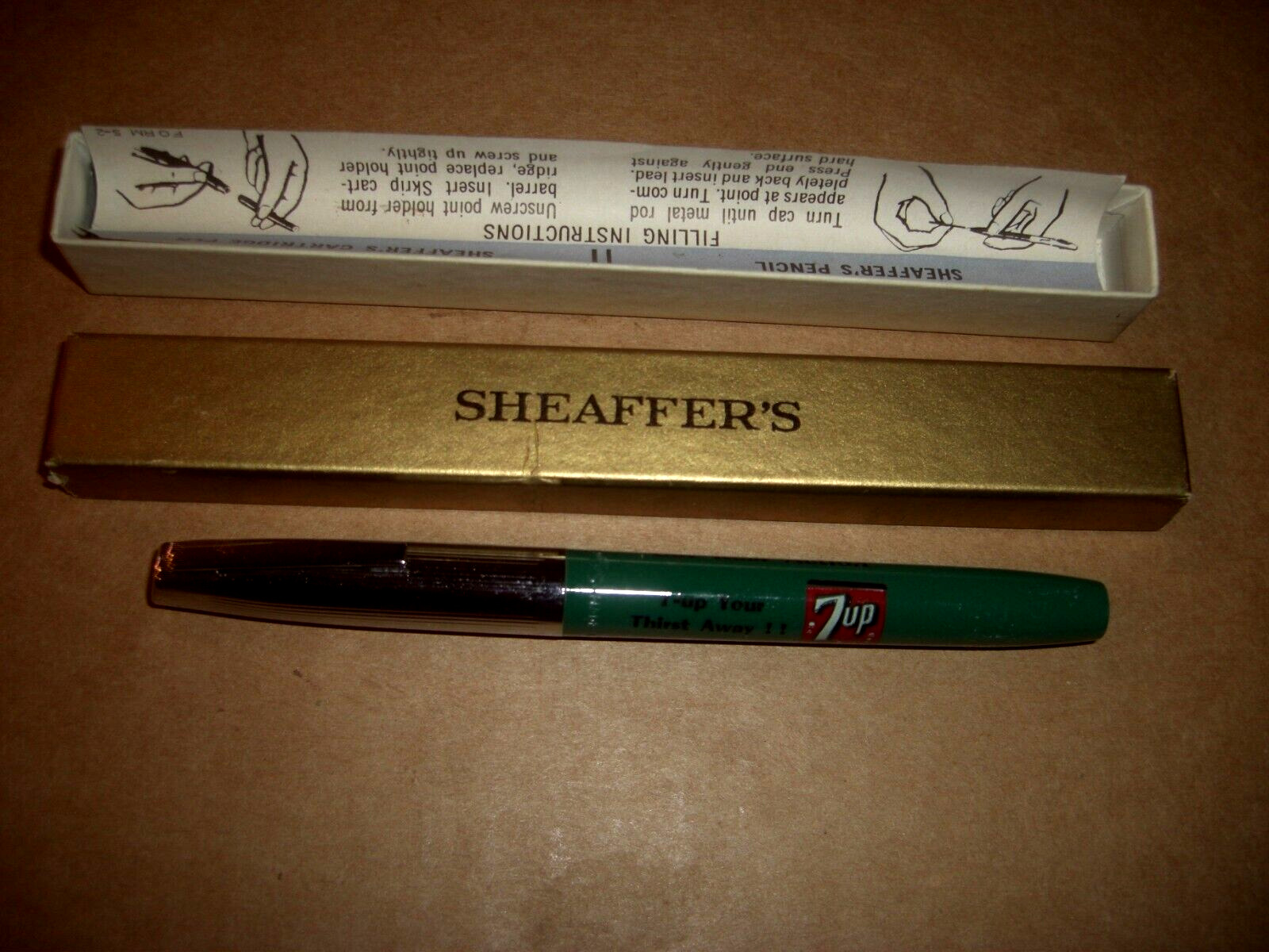 7up Sheaffer\'s Cartridge Ink Pen 7up Your Thirst Away Get Real Action 1960s