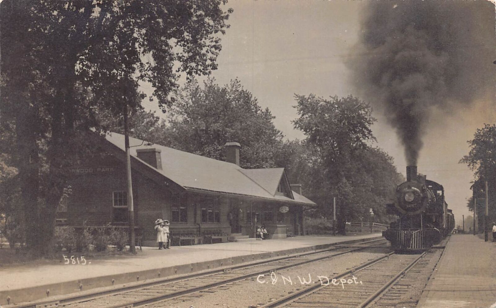 J76/ Norwood Park Illinois RPPC Postcard c1910 C&N Railroad Depot 326