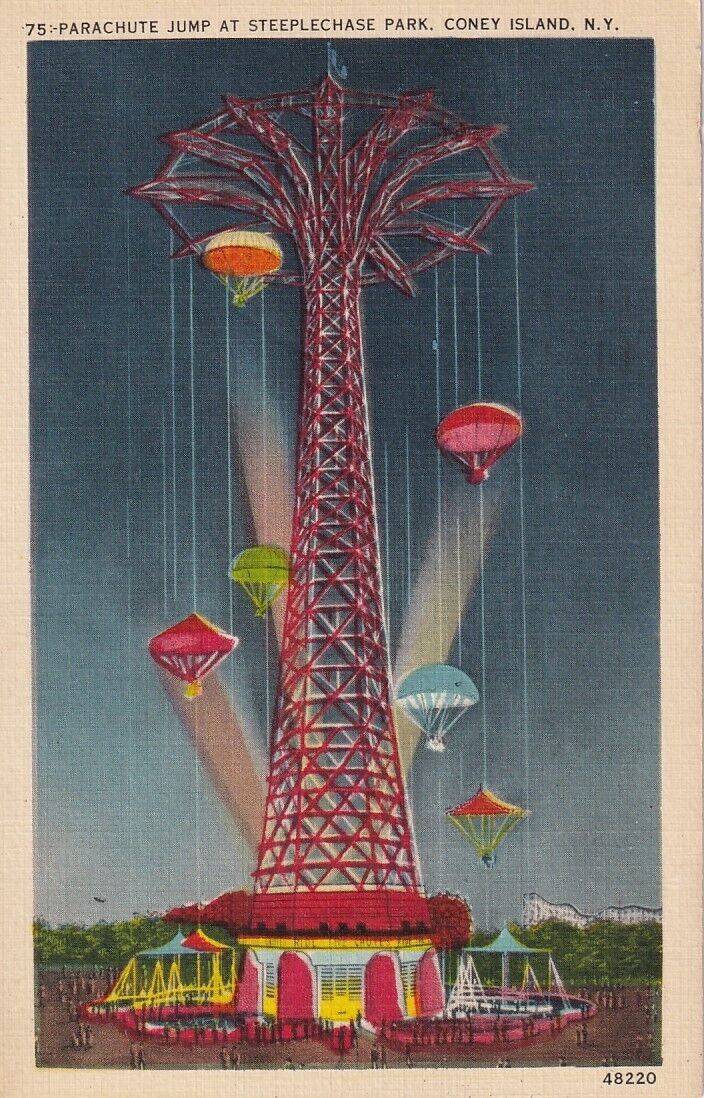 Parachute Jump at Steeplechase Park, Coney Island, NY. Linen Posted 1949