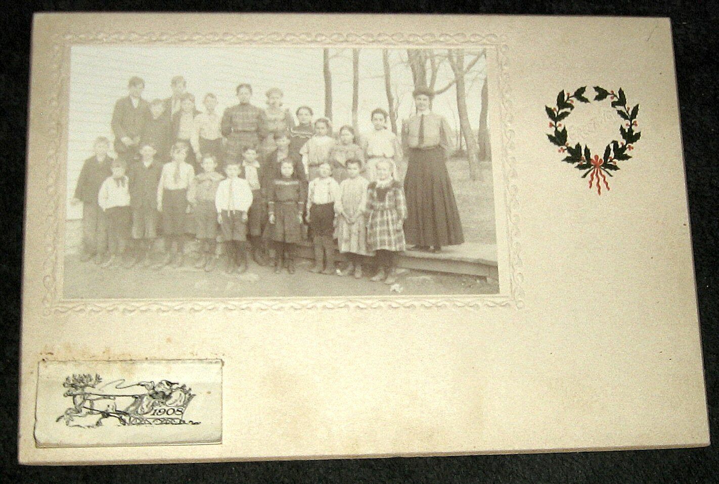 Vintage 1908 Kansas Greetings Calendar,Original Photo,Teacher,Children,Students